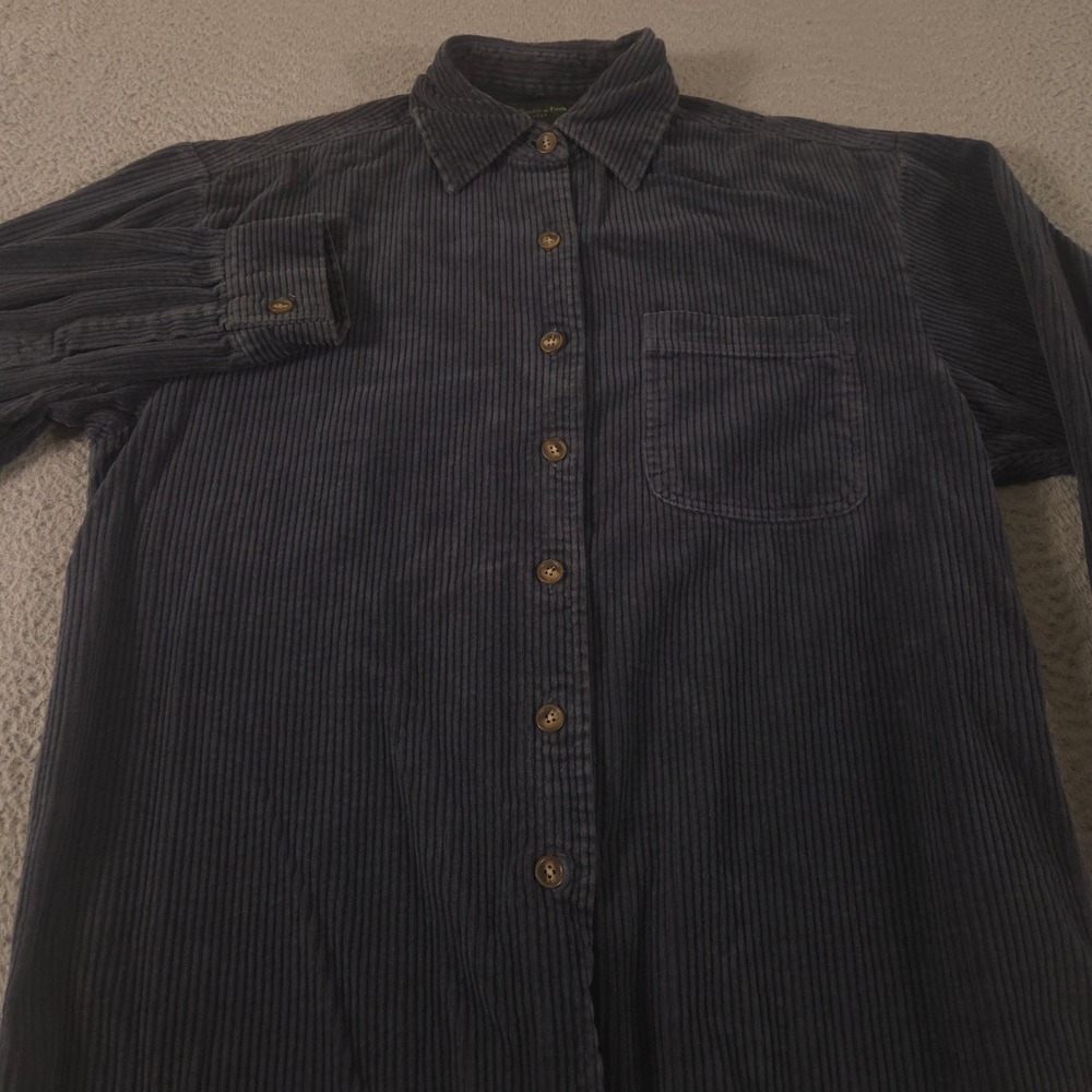 VINTAGE Abercrombie & Fitch Top Womens S Navy Corduroy Button Up Pocket 90s